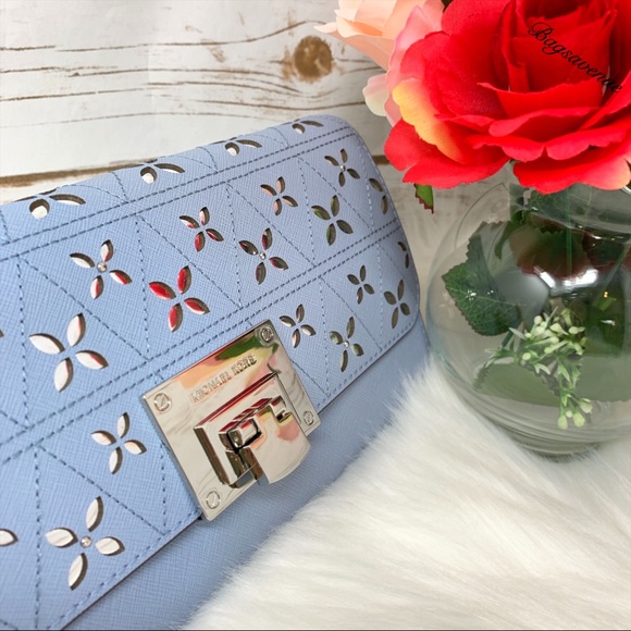 Michael Kors Tina pale blue silver floral clutch - Picture 4 of 7